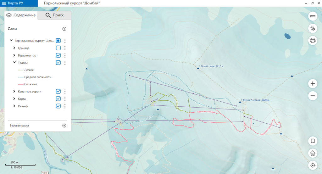 Дата Ист: Интерактивная карта горнолыжного курорта «Домбай» - GISGeo